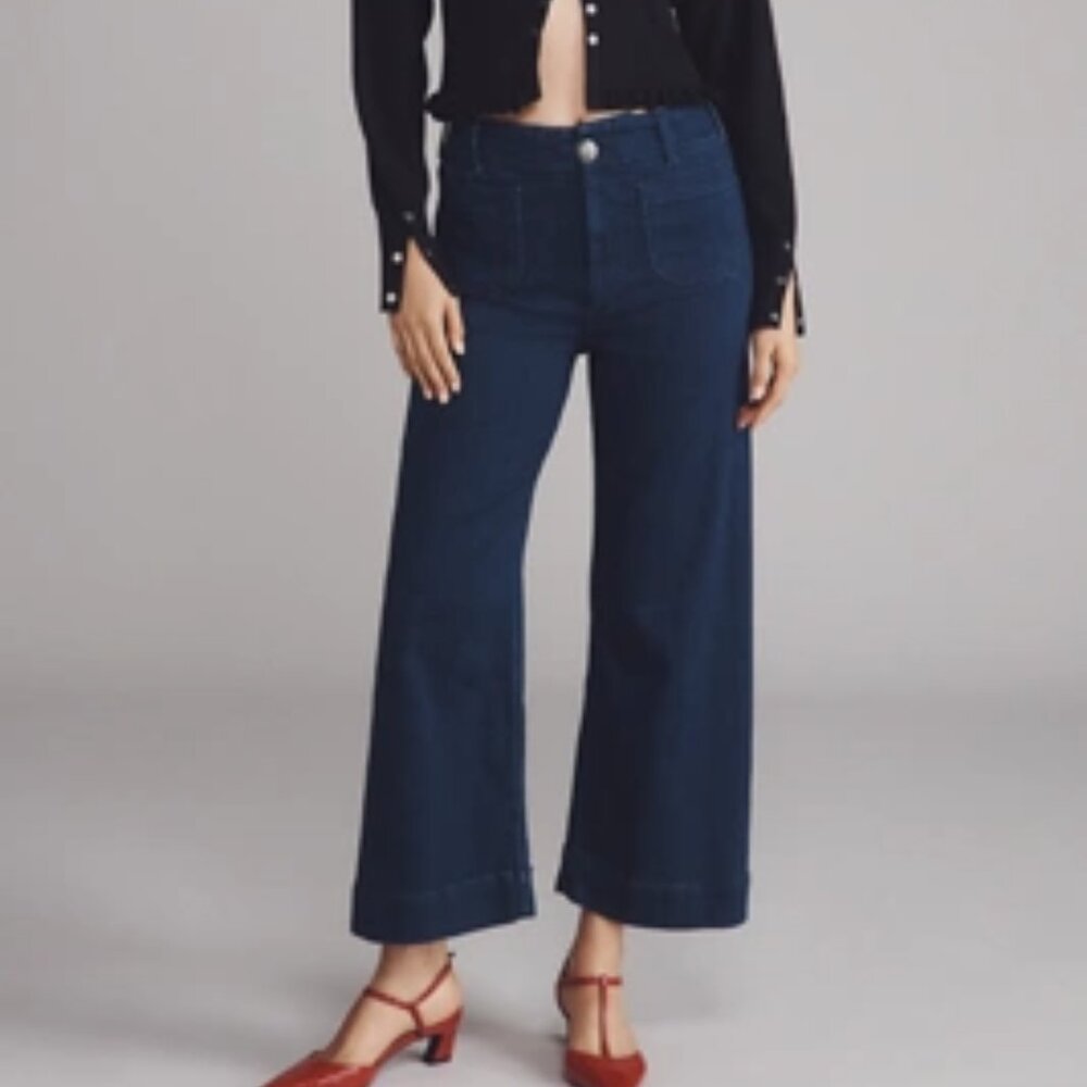 Maeve Collette Dark Blue Wide-Leg Cropped Jeans